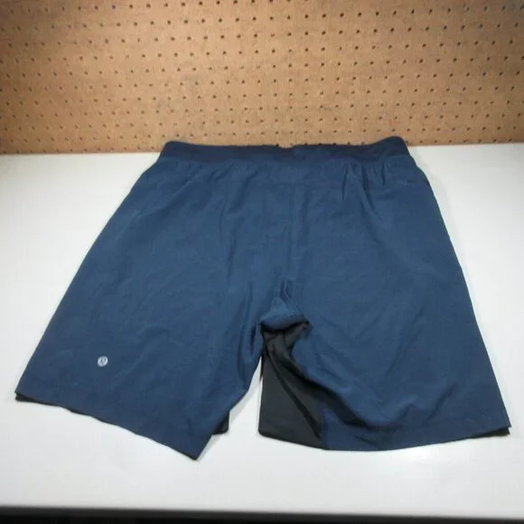 lululemon mens solid navy w black crotch T.H.E. gym training shorts L - Picture 3 of 5